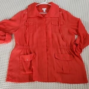 Chicos Sheer Shacket Traveling Coral orange size 2 Large 8/10 Lagenlook Fall
